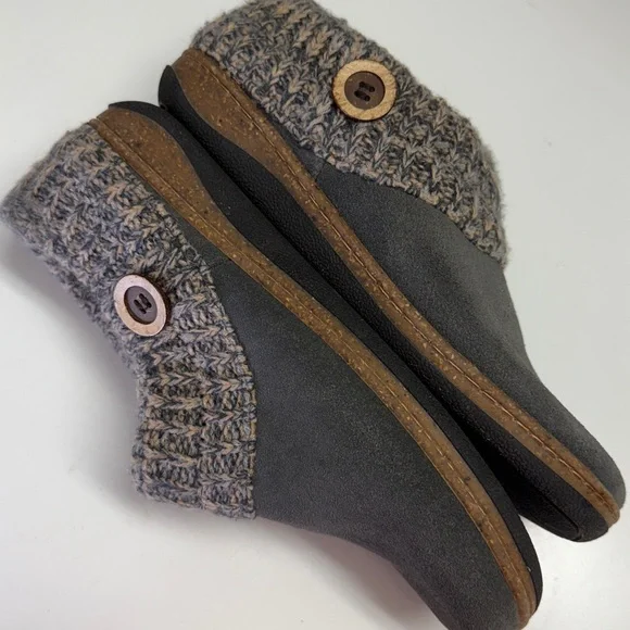 Clarks 9M Knitted Collar Clogs Suede Fur-Lined Hard-Bottom Slippers Gray EUC - Picture 3 of 9